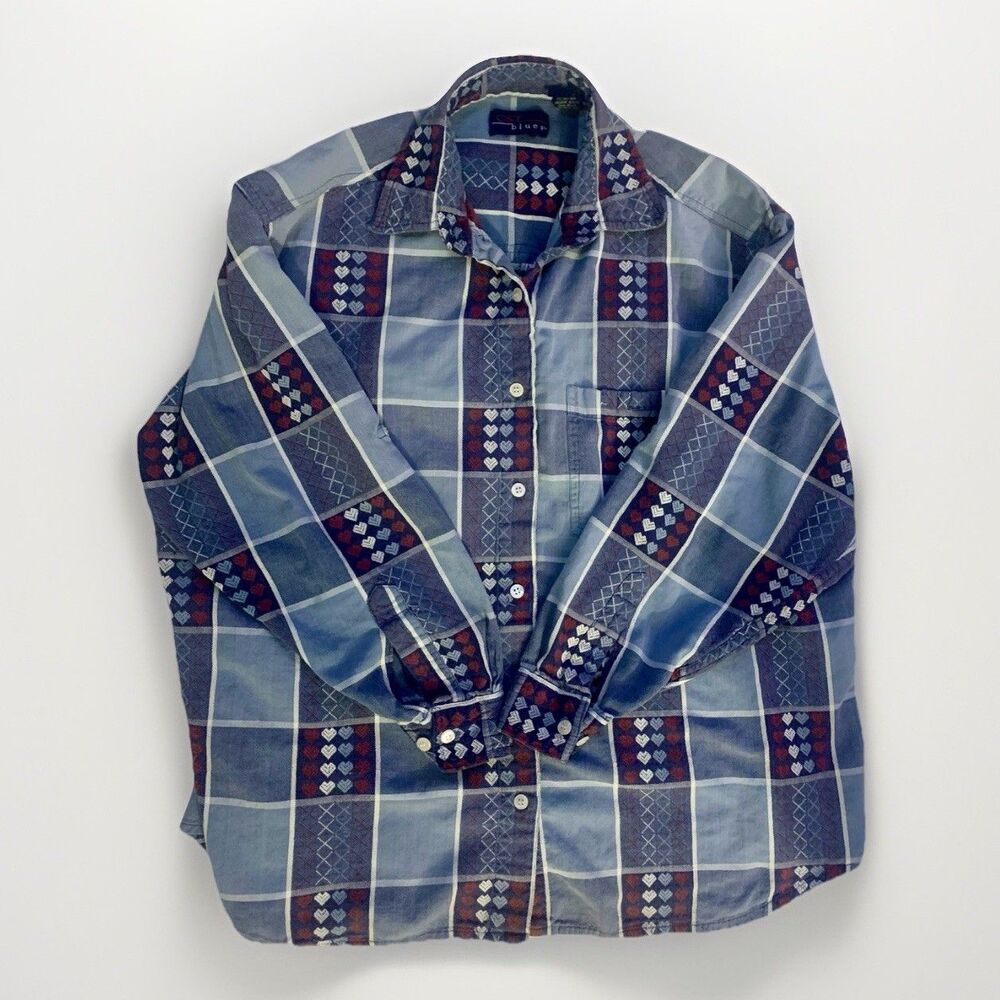 VTG 90s Womens CST BLUES Flannel With Hearts Size 1x